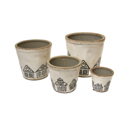 Osłonka ceramiczna szkliwiona Domki 7cm